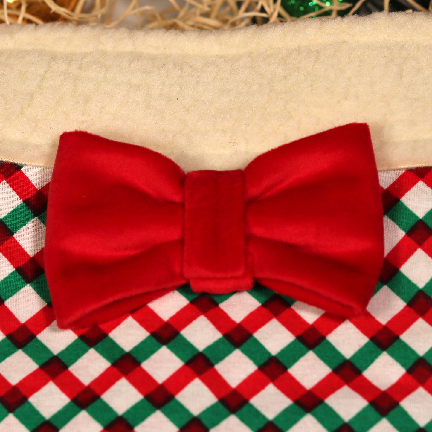 Bandana de créateur pour chien à carreaux Candy Cane avec nœud