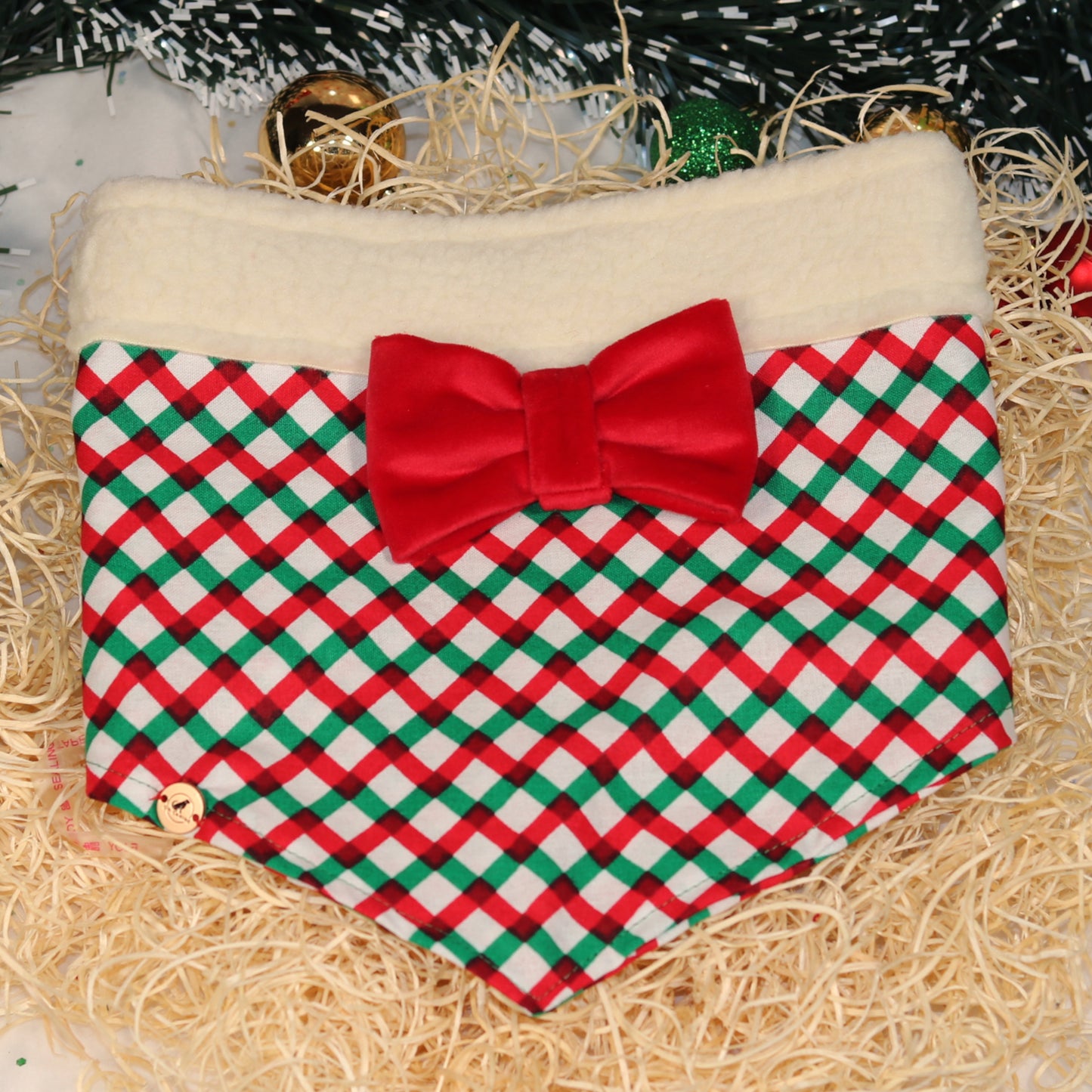 Bandana de créateur pour chien à carreaux Candy Cane avec nœud