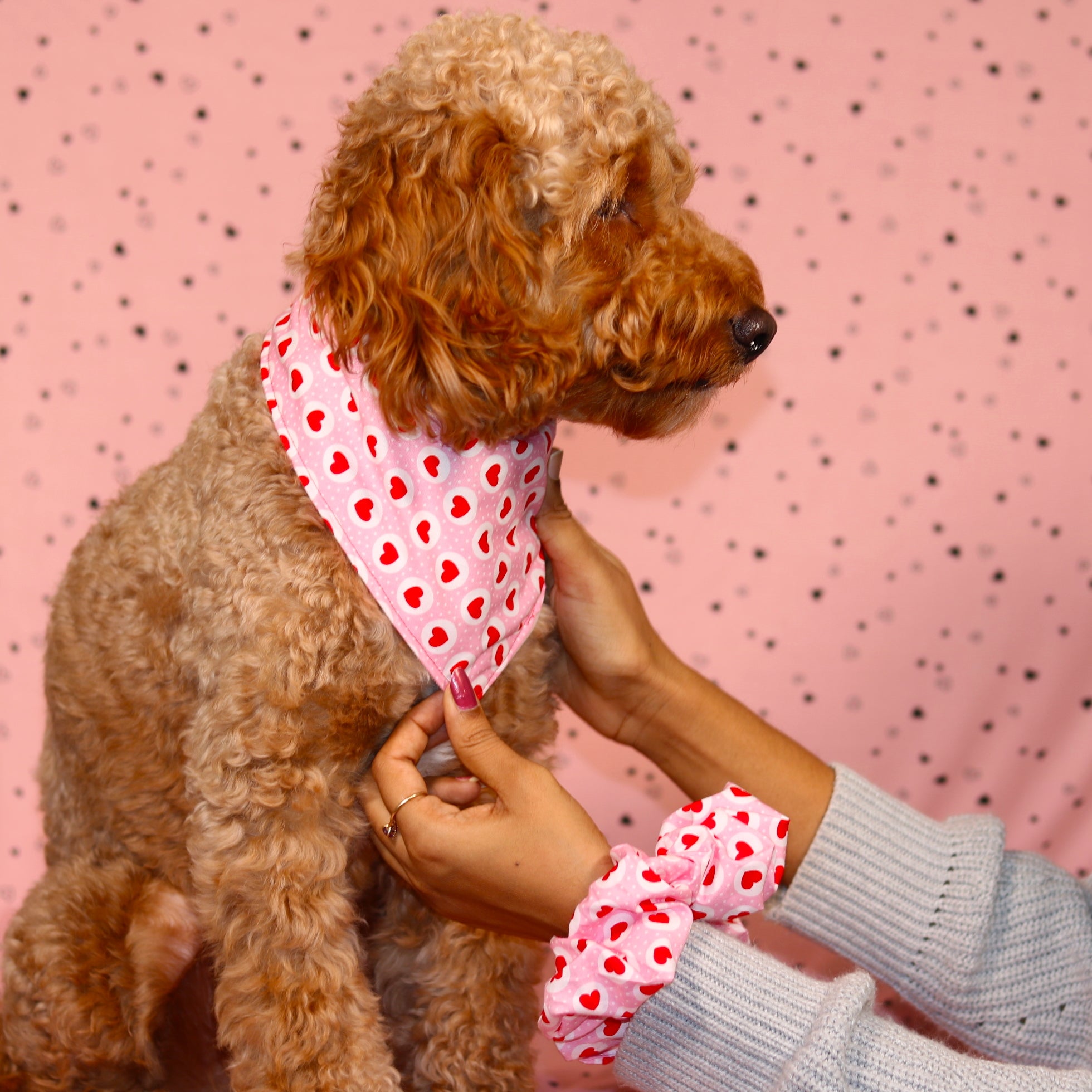 Pink Heart & Initial patch double sided Snap On Bandana | Valentines day Bandana