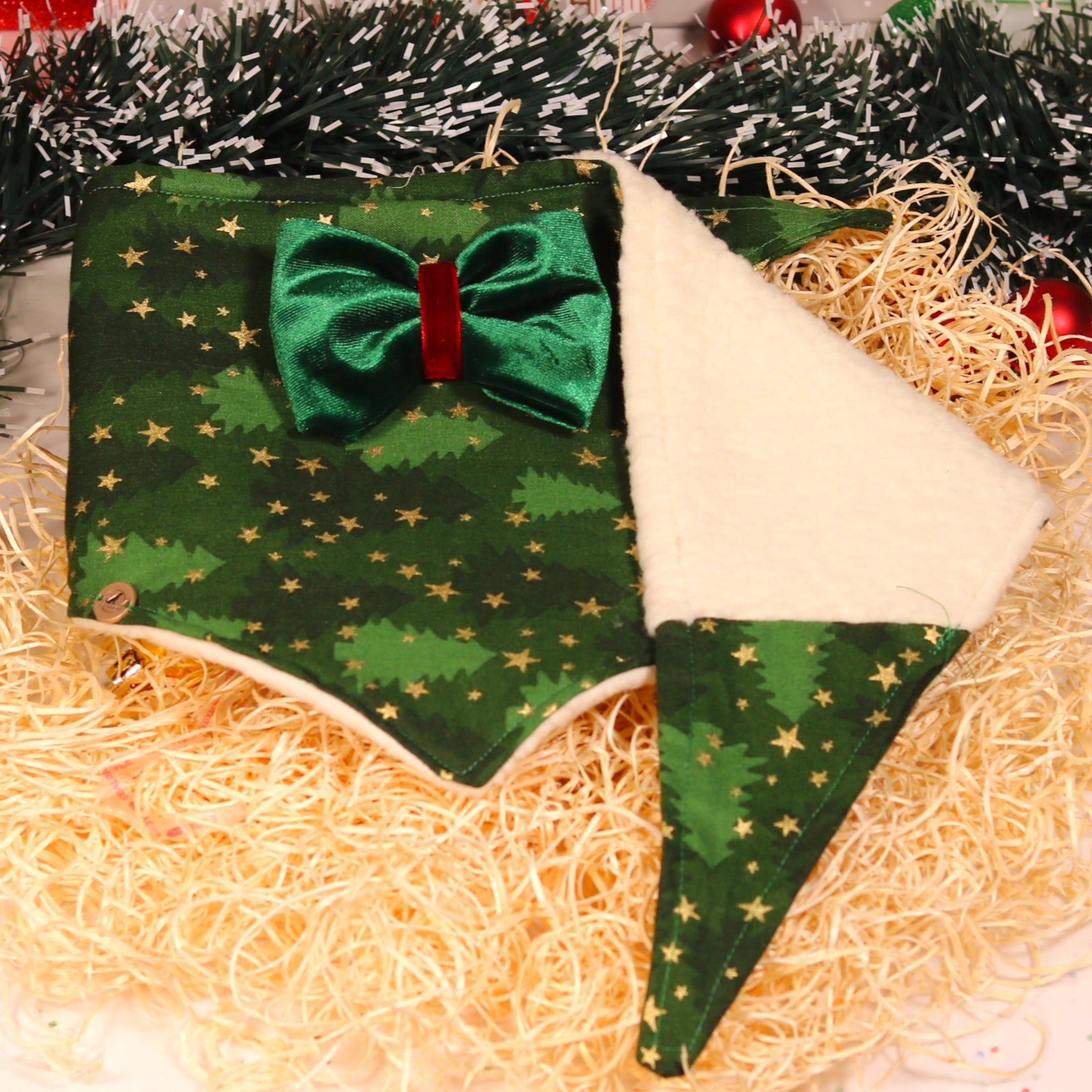 Cozy Green Starlight with Sherpa | Designer Dog Bandanna