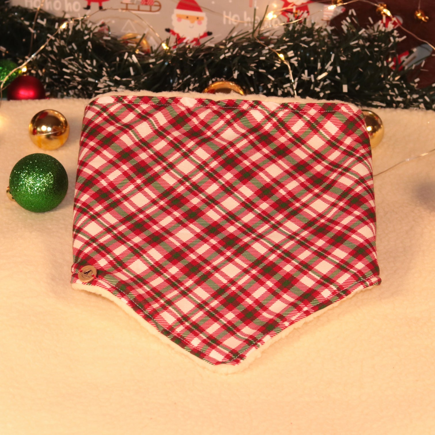 Cozy Christmas Plaid with Sherpa | Designer Dog Bandanna