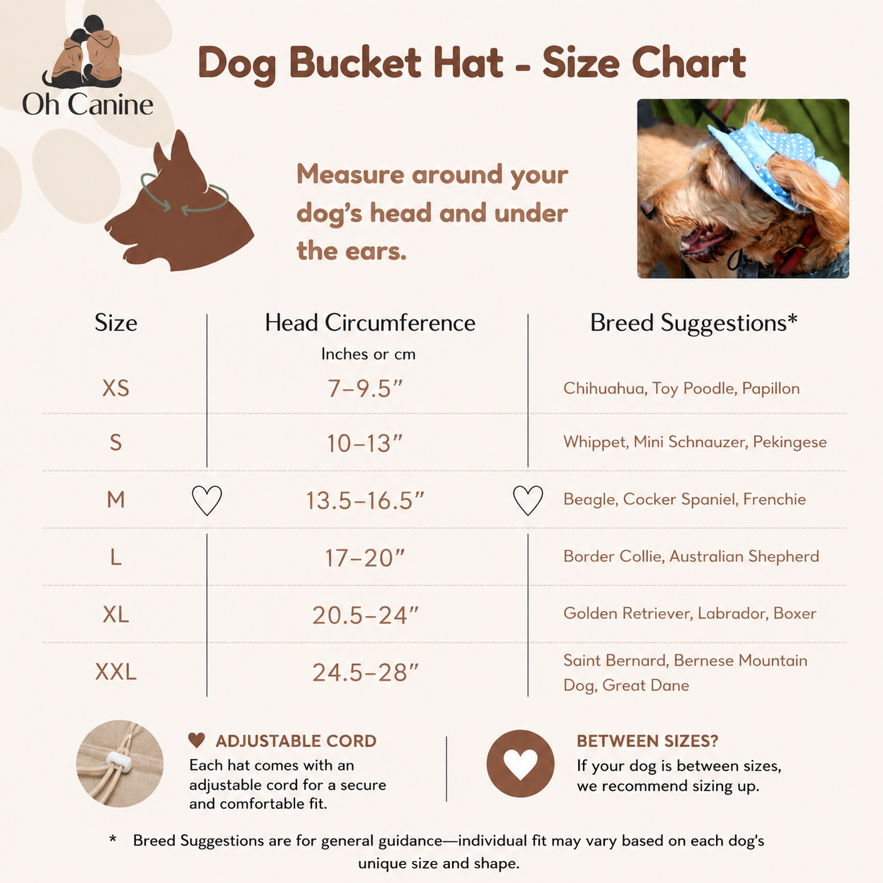 Khaki Colorblock Dog Sun Hat – size chart