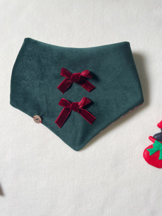 Holiday Velvet Plaid| Designer  snap on Dog Bandanna