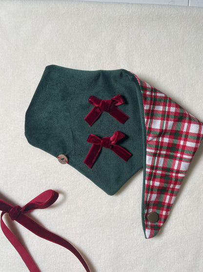Holiday Velvet Plaid| Designer  snap on Dog Bandanna