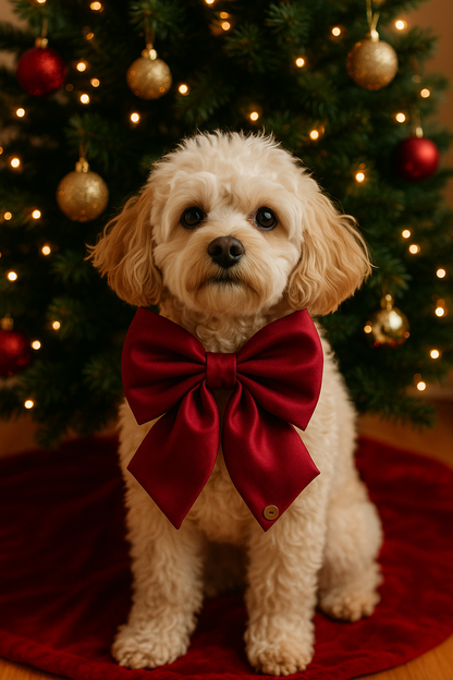 Holly Berry Satin Classic Handmade Sailor bow for your pets