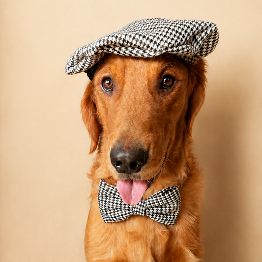 Houndstooth Dog Beret and bowtie set