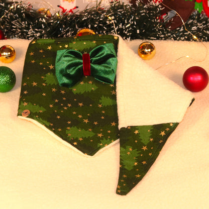 Bandana pour chien design Cozy Green Starlight avec Sherpa