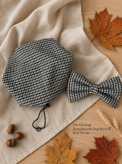 Houndstooth Dog Beret and bowtie set
