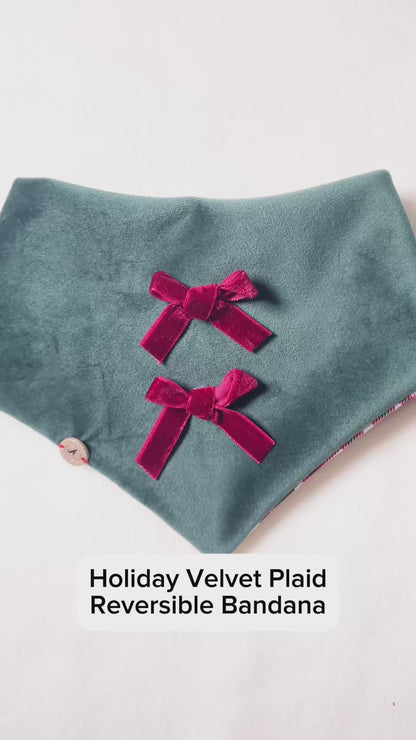 Holiday Velvet Plaid| Designer  snap on Dog Bandanna
